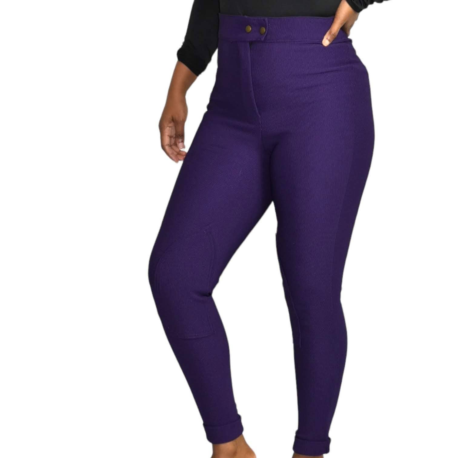 American Apparel Riding Pants Purple Ribbed Nylon High Waisted Slim Size Medium