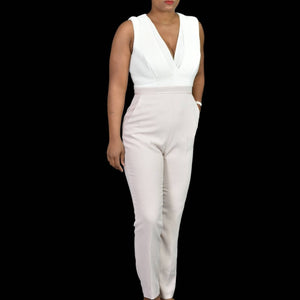 Reiss Elisa Jumpsuit Color Block Pleated White Beige Pantsuit Tapered Size 4