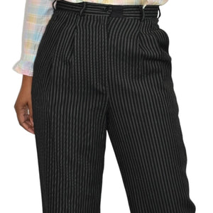 Whistles Dress Pants Pinstriped Black Pleated Wool Cuffed Trouser Striped Size 6