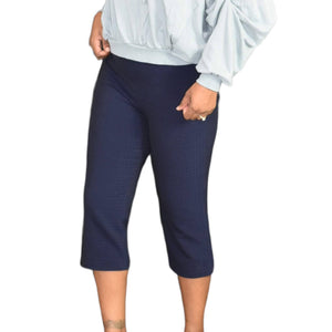 Zara Capri Pants Cropped Blue Trousers High Waisted Straight Leg Size Small