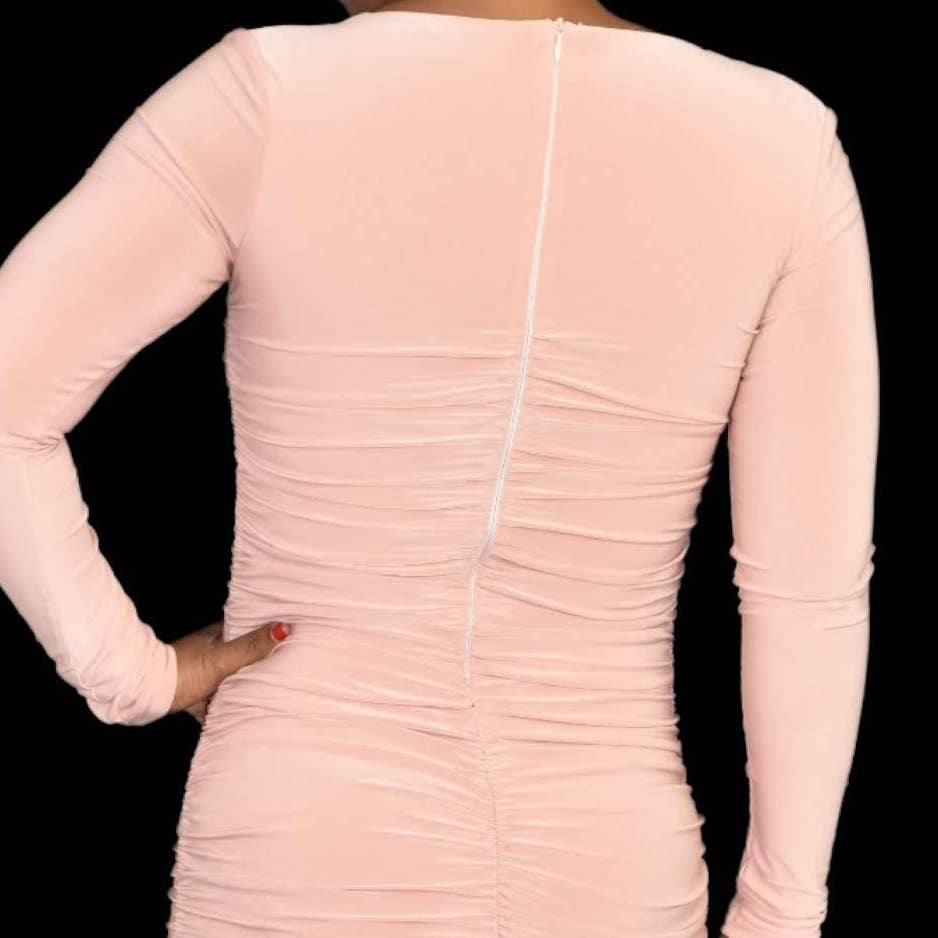 Tiger Mist Tully Mini Dress Blush Pink Bodycon Ruched Long Sleeves Size Small