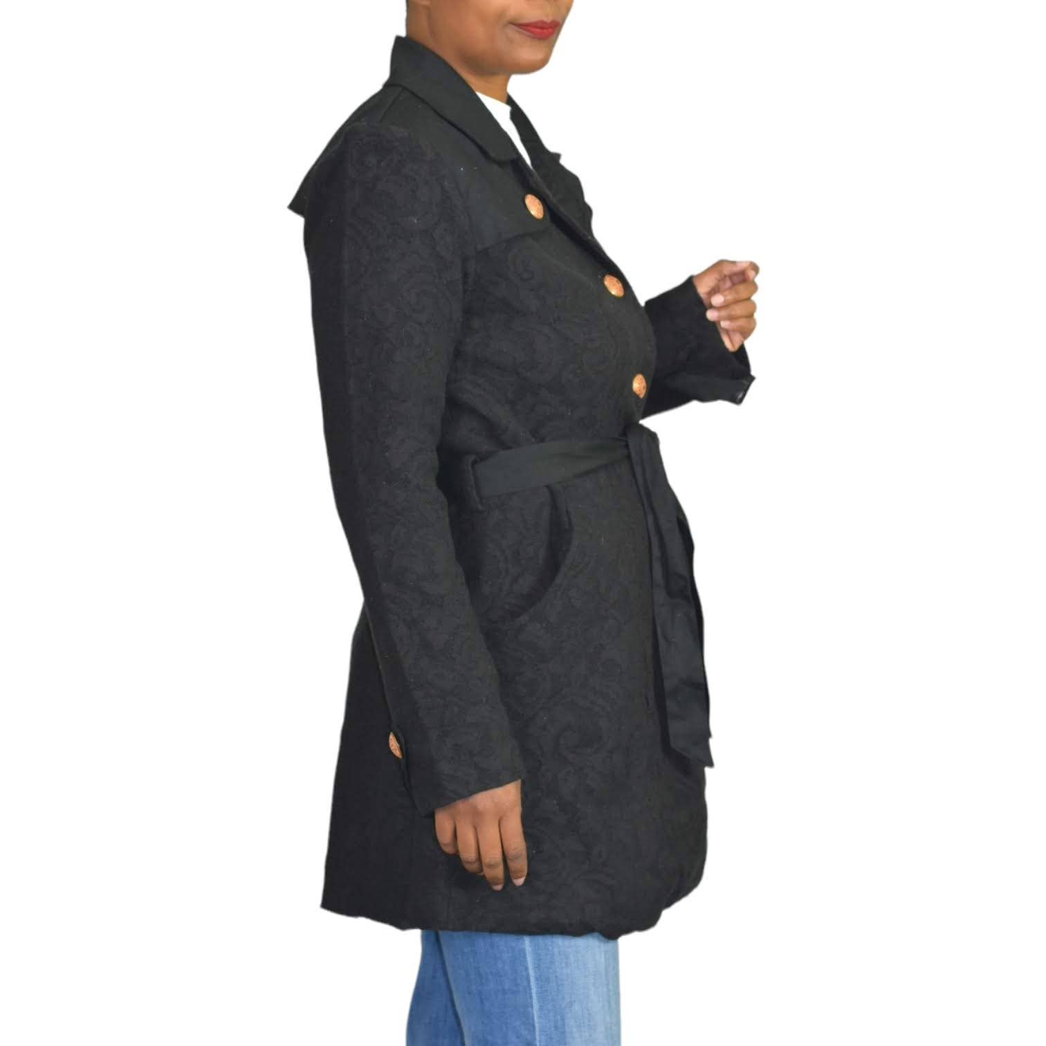 Aratta Silent Journey Coat Jordan B Black Belted Cotton Trench Lace Size Medium