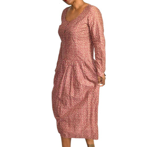 Vintage Cacharel Prairie Dress Maxi Red Floral Ditsy Cotton Sack Modest Size Medium