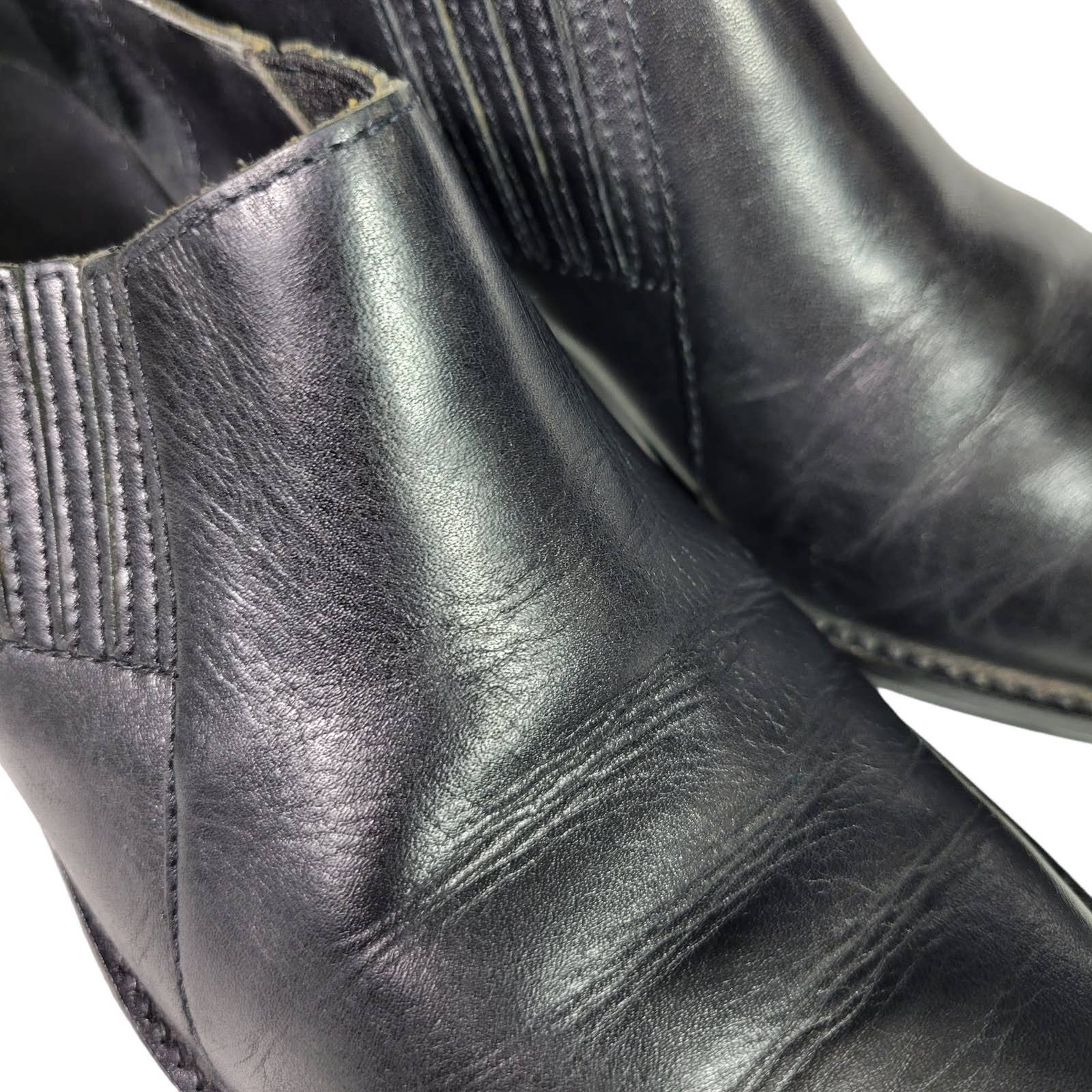Nicole Oxford Flats Black Leather Cowboy Western Almond Toe Shoe Shooties Size 7