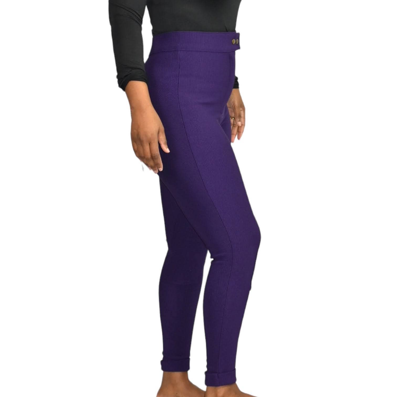 American Apparel Riding Pants Purple Ribbed Nylon High Waisted Slim Size Medium
