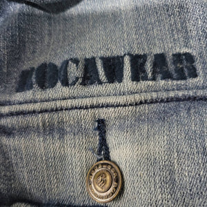 Rocawear Sleeveless Denim Utility Cargo Flight Jumpsuit Stretch Blue Jeans Y2K Size Large