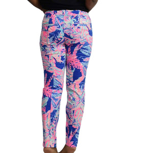 Lilly Pulitzer Pants Blue Pink Skinny Ankle Jacquard Sunset Safari Tailored Trouser Size 4