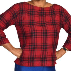 Madewell Herald Tee Curtis Plaid Flannel Pullover Top Shirt Red Black Size Small