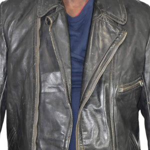 Vintage Motorcycle Jacket Leather Distressed Biker Asymmetric Zip 50s 60s Size Small Mens