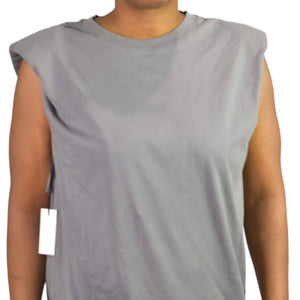 Babaton Shoulder Pad Dress Pewter Grey Crew Neck Mini Boxy Waif T-Shirt Size XXS