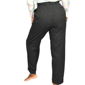 Whistles Dress Pants Pinstriped Black Pleated Wool Cuffed Trouser Striped Size 6