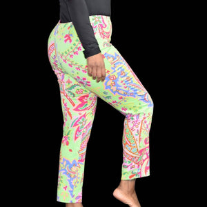 Ralph Lauren Paisley Pants Cropped Ankle Lime Green Pink Preppy Black Label Size 6
