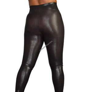 Spanx Faux Leather Croc Leggings Brown Shine High Waist Shaping Slimming Size Small