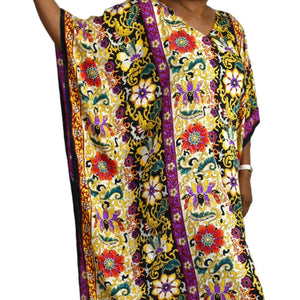 Satin Caftan Dress Patio Maxi Kaftan Floral Printed Silky Muumuu One Size S M L