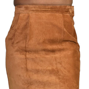 Eagles Eye Suede Skirt Embroidered Vintage Straight Column Midi Tribal Leather Brown Camel Size 2 XS