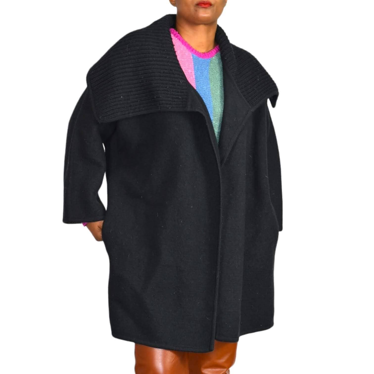 Vince Sweater Coat Black Wool Shawl Collar Knit Open Front Oversized Size Medium