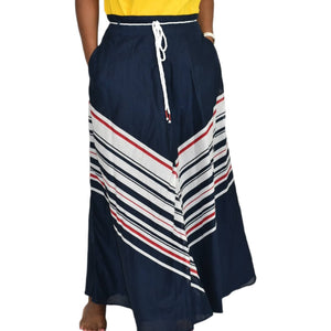 Tommy Hilfiger Chevron Printed Maxi Skirt Blue Red Nautical Cotton A-Line Size 4