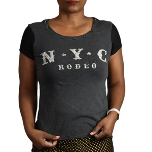 Express NYC Rodeo Tee Gray Black Size Short Sleeve Western Studded Size Small