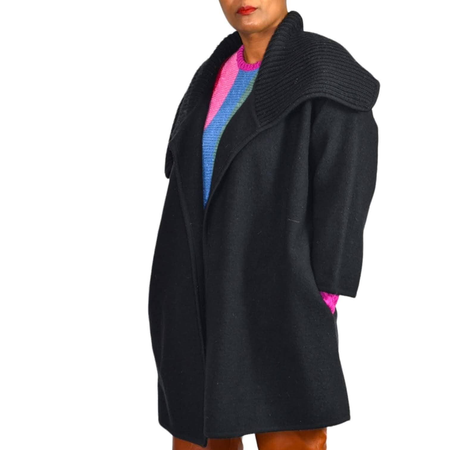 Vince Sweater Coat Black Wool Shawl Collar Knit Open Front Oversized Size Medium