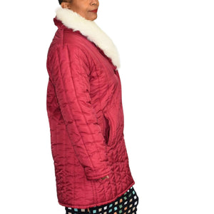 Vintage Quilted Coat 70s Fingerhut Fashions Faux Fur Collar Red Puffer Size 14