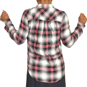 Rails Hunter Plaid Shirt Button Down Flannel Black Taffy PInk Slim Size Small