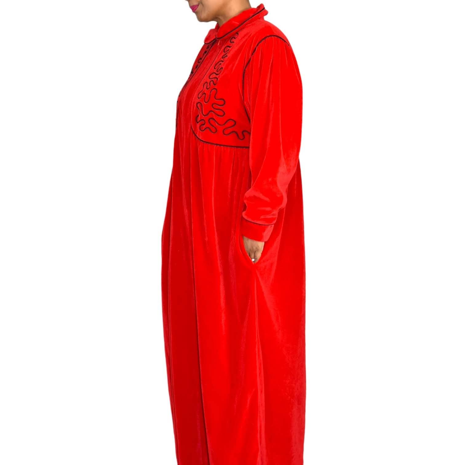 Vintage Bill Tice Velour Housecoat Robe Red Velvet Loungewear Caftan Size Medium