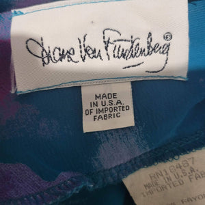 Diane von Furstenberg Floral Midi Dress Blue Silky Vintage 80s Rayon USA Size 6