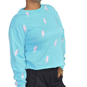 Spiritual Gangster Lightning Bolt Sweatshirt Blue Pink Pastel Pullover Size XS