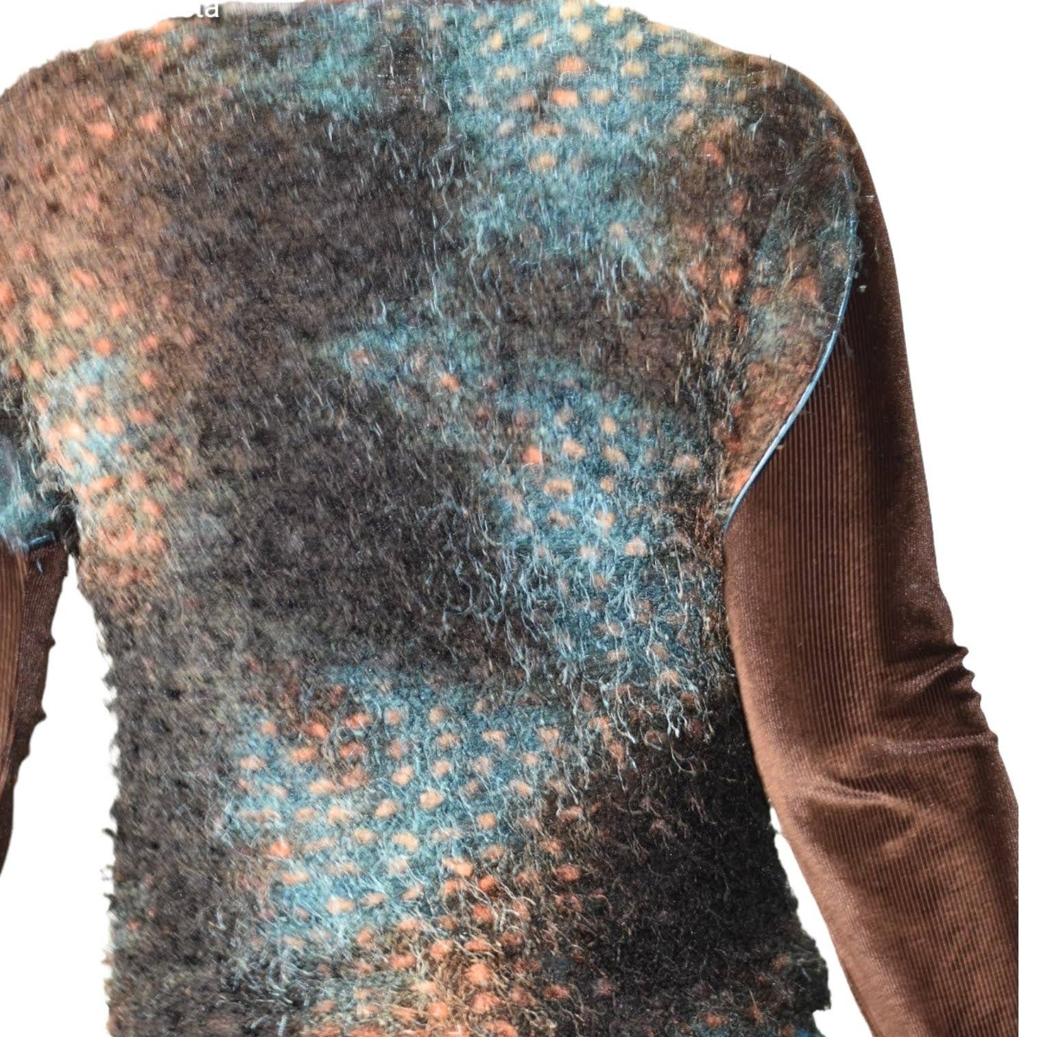 Anac Eyelash Mixed Media Sweater Top 90s Textured Brown Grunge Corduroy Size Medium