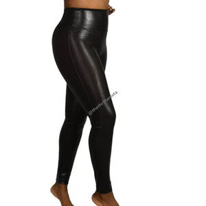 Spanx Faux Leather Croc Leggings Brown Shine High Waist Shaping Slimming Size Small