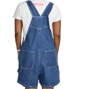 Vintage Bib Overalls Shorts Shortalls Blue Medium Wash Carpenter Plus Size 18W