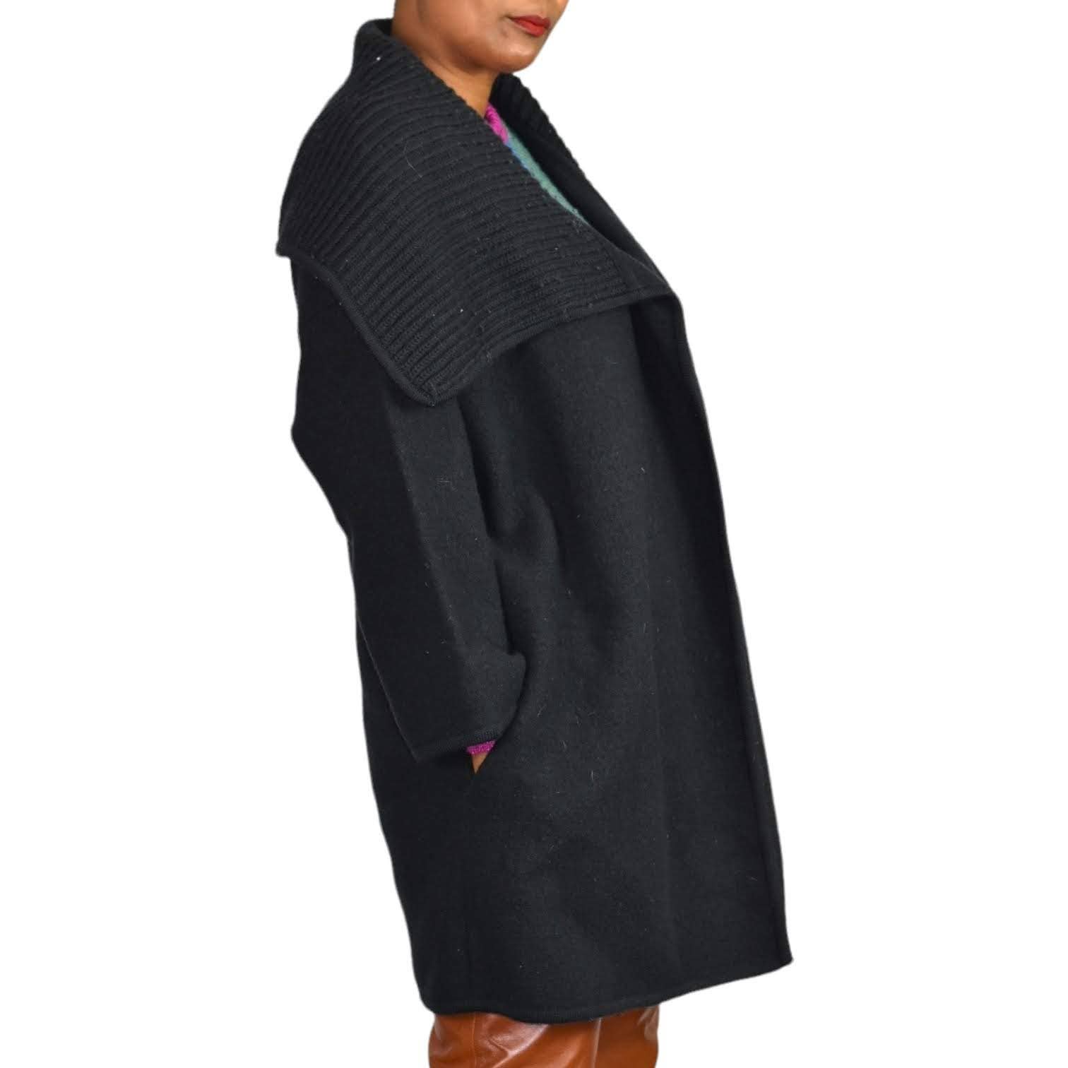 Vince Sweater Coat Black Wool Shawl Collar Knit Open Front Oversized Size Medium
