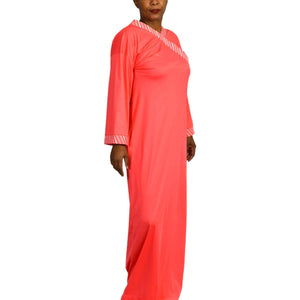 Vintage Vanity Fair Caftan Lounger Coral Pink Nylon Silky Side Slit Size Small