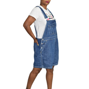 Vintage Bib Overalls Shorts Shortalls Blue Medium Wash Carpenter Plus Size 18W