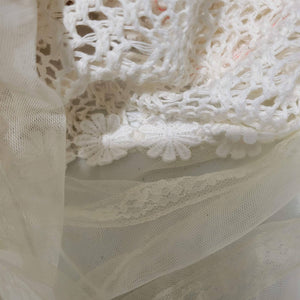 Free People Crochet Angel Sleeve Top New Romantics Cream Sheer Lace Top Size Medium