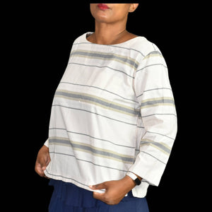 Patagonia Catbells Striped Top Boxy Cotton Pullover Pocket Side Vents Size Large