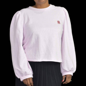Hill House Teddy Top Pale Pastel Pink Puff Sleeves Boxy Fleece Lounge Size Large