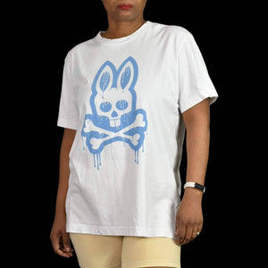 Psycho Bunny Tee Shirt Dripping Graphic White Blue Crew Neck Short Sleeve Size Small Mens