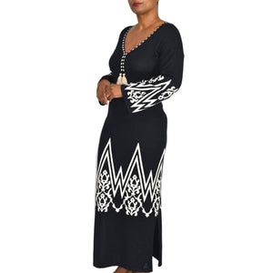 Aggel Knitwear Sweater Dress Maxi Black Monochromatic Caftan Tunic Side Slits Size Small
