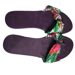 Havaianas You Saint Tropez Thong Sandals Floral Fabric Flip Flops Flats Size 7 8