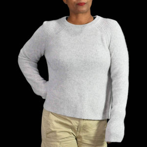 360 Cashmere Sweater Ribbed Gray Boxy Side Slits Crewneck Pullover Bianca Size Medium