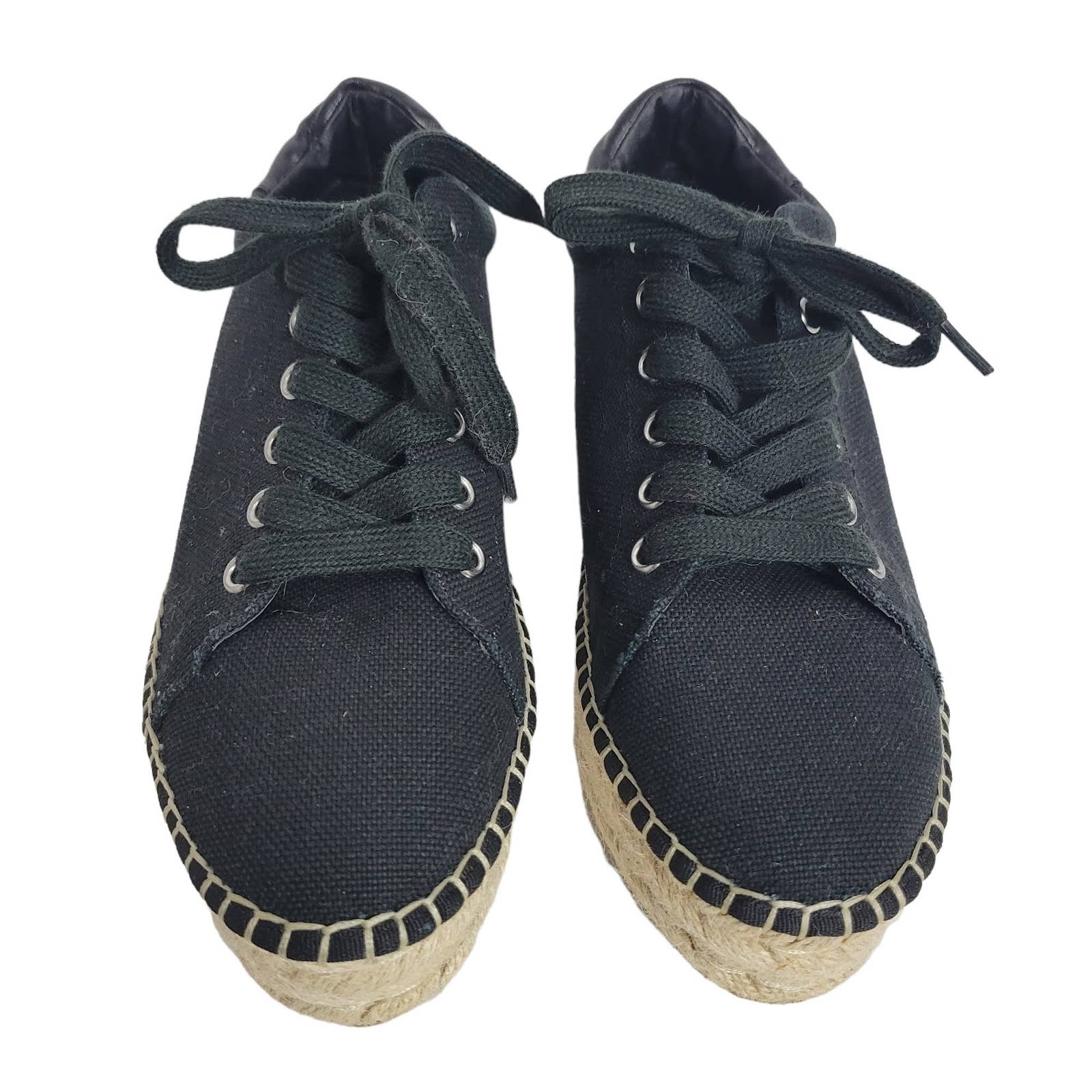 Steve Madden Attitude Espadrille Flatform Shoes Black Canvas Sneakers Size 8.5