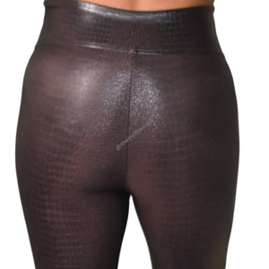 Spanx Faux Leather Croc Leggings Brown Shine High Waist Shaping Slimming Size Small