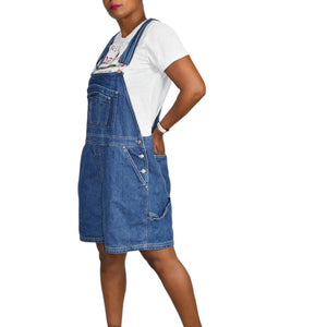 Vintage Bib Overalls Shorts Shortalls Blue Medium Wash Carpenter Plus Size 18W