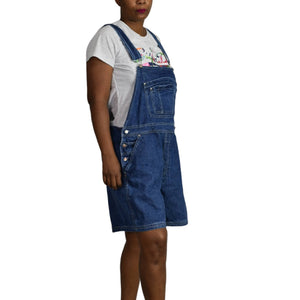 Vintage Bib Overalls Shorts Shortalls Blue Medium Wash Carpenter Plus Size 18W