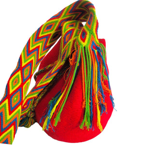 Crochet Bucket Bag Rainbow Red Crossbody Shoulder Susuu Artisan Colombian Wayuu Woven Drawstring