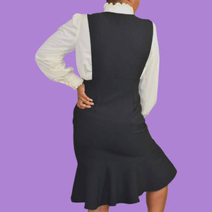 Jumper Dress Black Peplum Pinafore Trumpet Skirt Ebuba Monochrome Size Medium