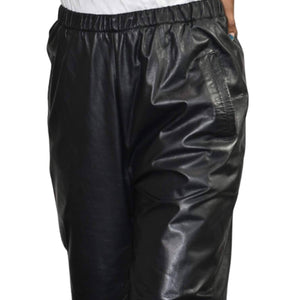 Vintage Baggy Leather Pants Pia Rucci Black Elastic Waist Tapered High Waist Size Medium