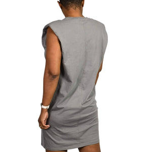 Babaton Shoulder Pad Dress Pewter Grey Crew Neck Mini Boxy Waif T-Shirt Size XXS