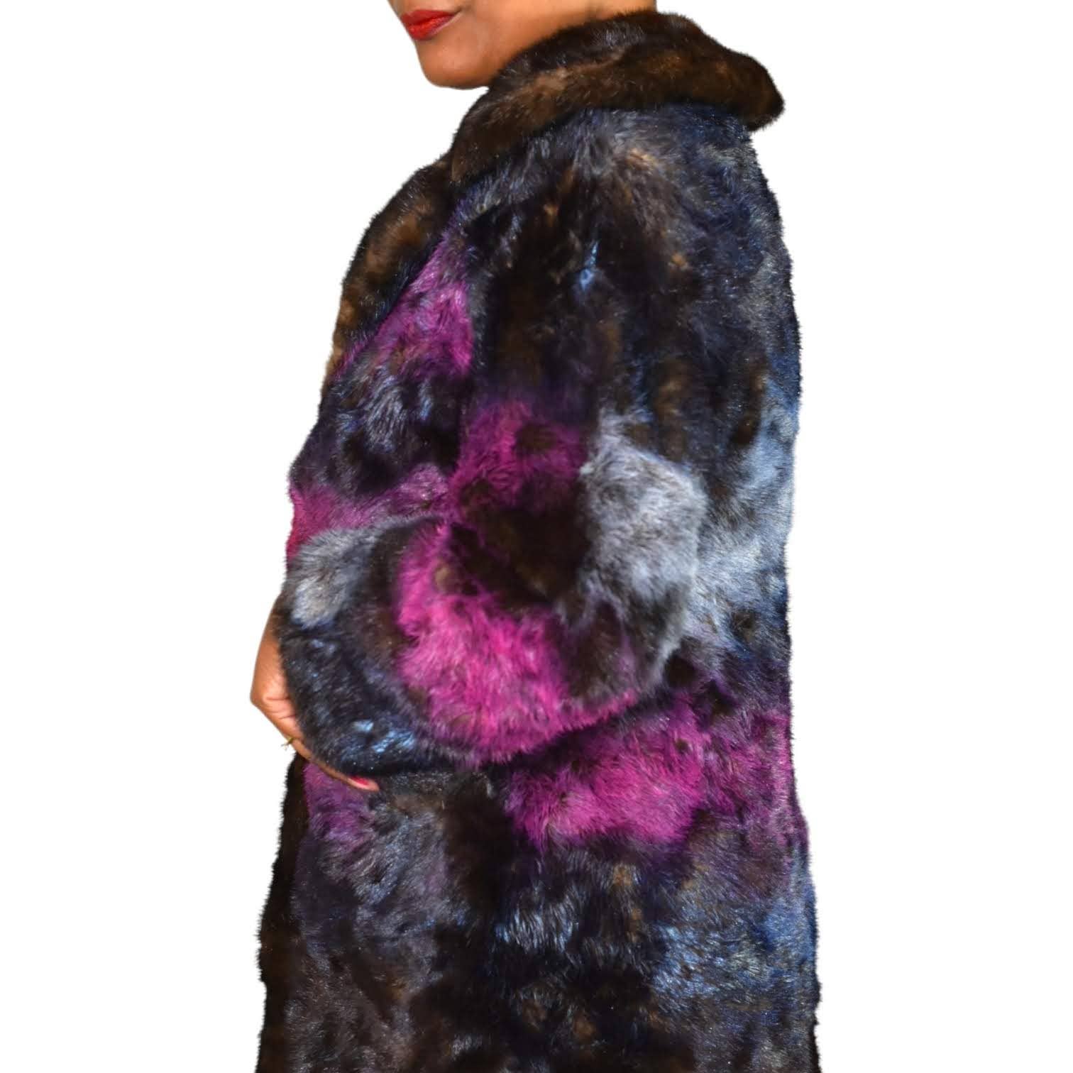 Vintage Fur Coat Painted Brown DIY ReFashion ReWorked Pink Recycled 60s Size XS
